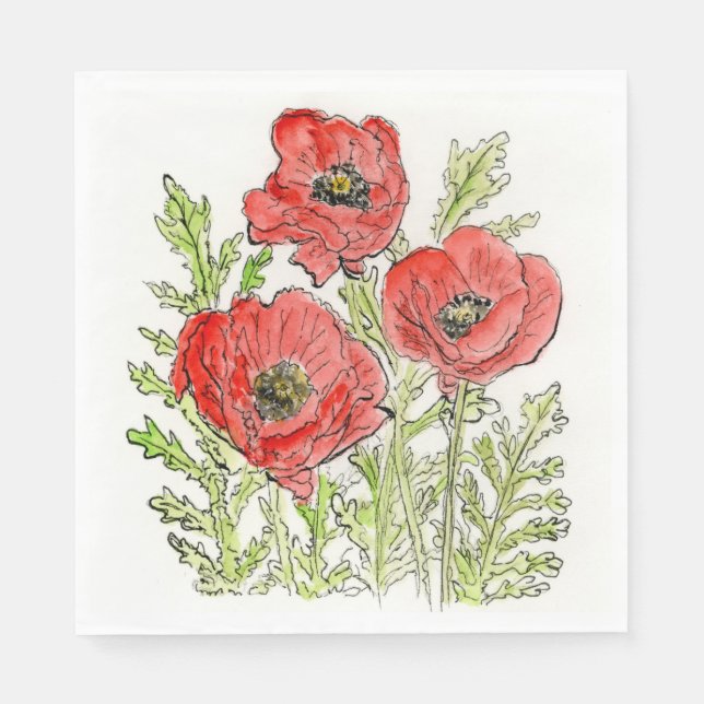 Poppies design on paper napkins (Front)