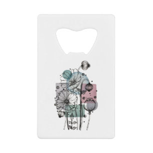 Poppies Doodle In Ink And Watercolor Credit Card Bottle Opener