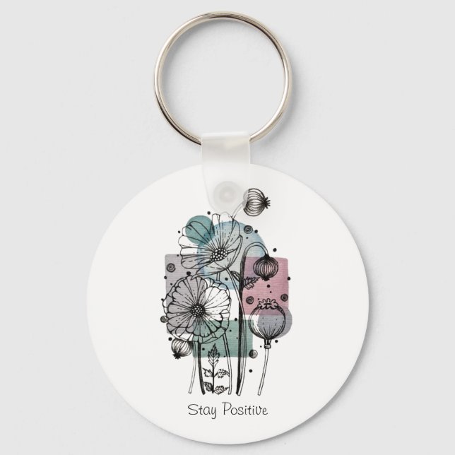 Poppies Doodle In Ink And Watercolor Keychain (Front)
