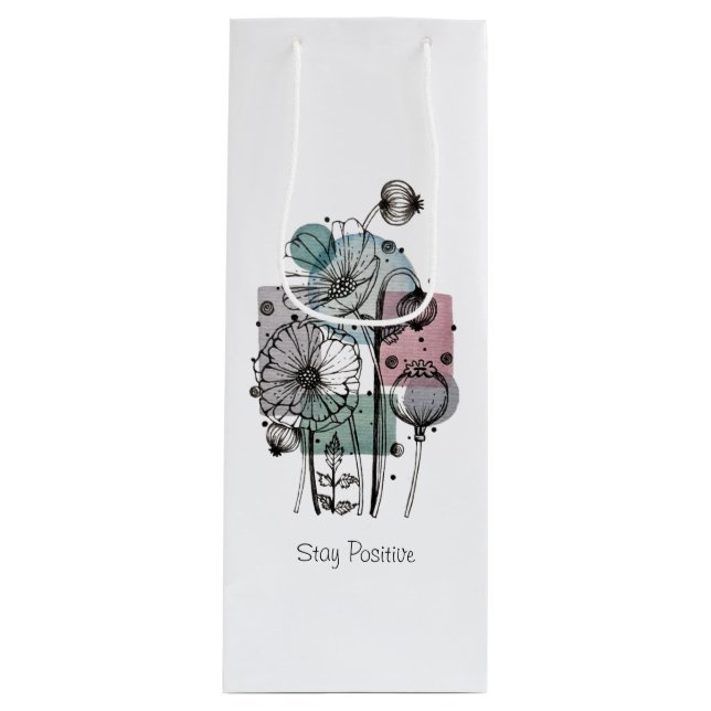 Poppies Doodle In Ink And Watercolor Wine Gift Bag (Front)