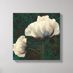 Poppies en Verdigris cream poppy flowers green Canvas Print