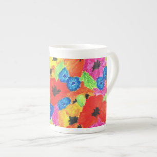 Poppies et fleurs de Cornouailles d'os Chine Mug