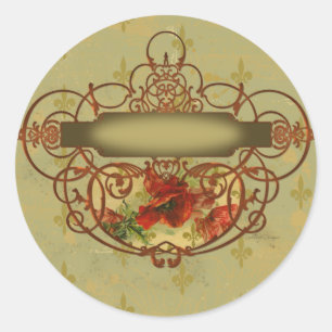 Poppies Fleur de Lis Victorian Style Classic Round Sticker