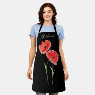Poppies Floral Red Poppy Botanical Art Summer Apron