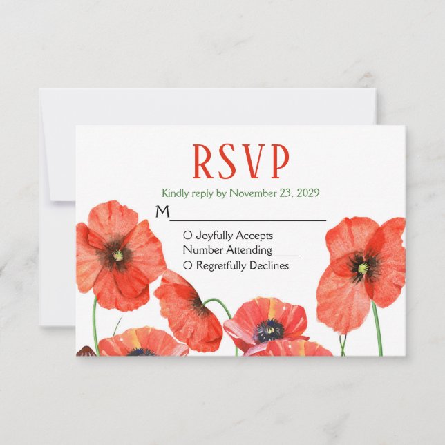 Poppies Floral RSVP réponse Mariage (Devant)