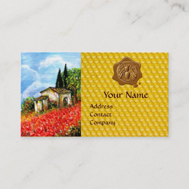 POPPIES,FLOWER FIELDS,HONEY BEE WAX SEAL,BEEKEEPER BUSINESS CARD (Front)