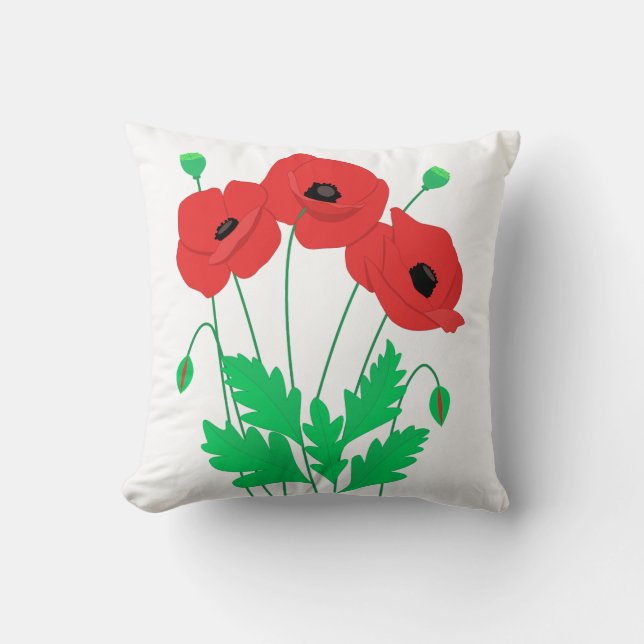 Poppies flowers cute floral pattern throw pillow (Front)