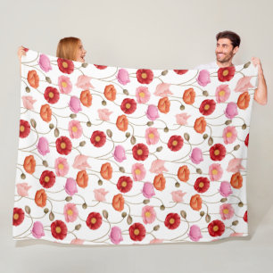 Poppies Flowers Pattern  Fleece Blanket
