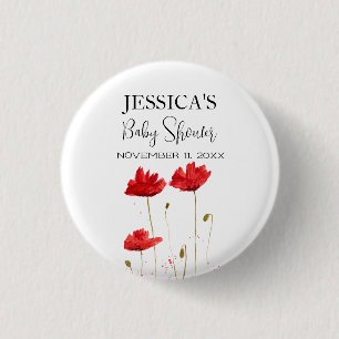 Poppies Flowers Poppy Baby Shower Wildflower girl 1 Inch Round Button