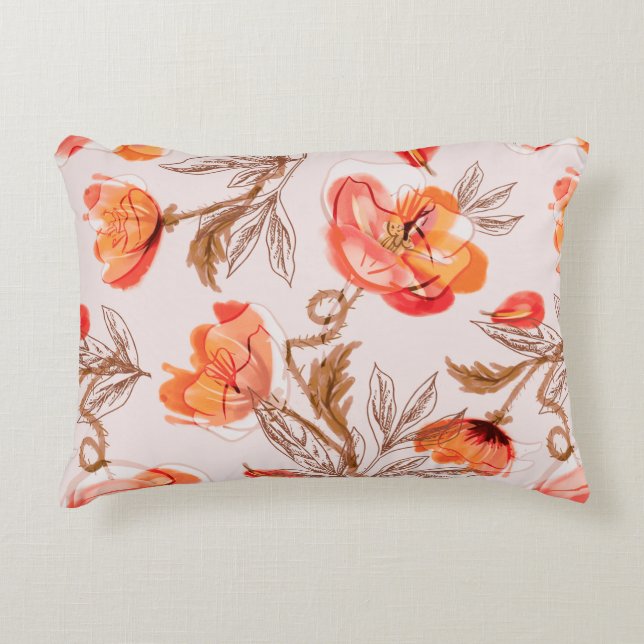 Poppies Flowers Seamless Pattern on a Beige Backgr Accent Pillow (Front)