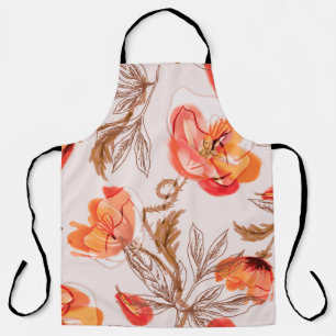 Poppies Flowers Seamless Pattern on a Beige Backgr Apron