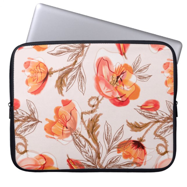 Poppies Flowers Seamless Pattern on a Beige Backgr Laptop Sleeve (Front)