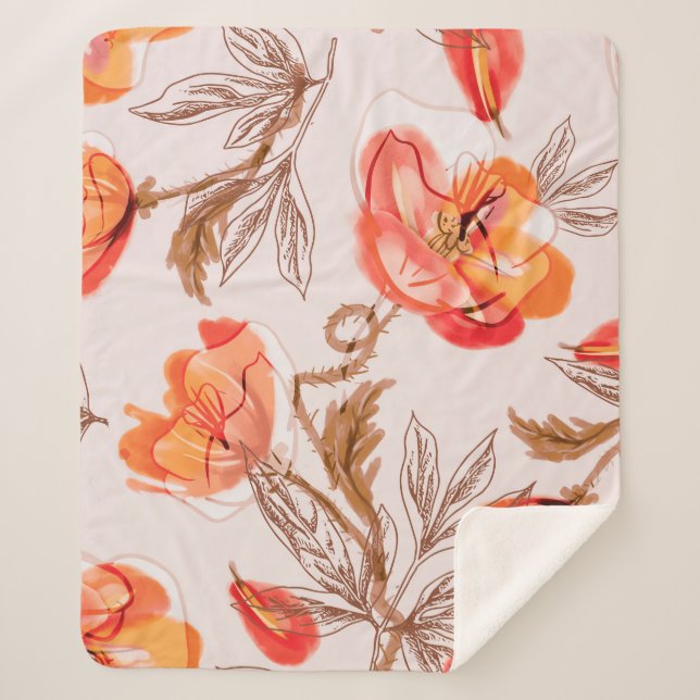 Poppies Flowers Seamless Pattern on a Beige Backgr Sherpa Blanket (Front)