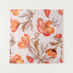 Poppies Flowers Seamless Pattern on a Beige Backgr Tapestry