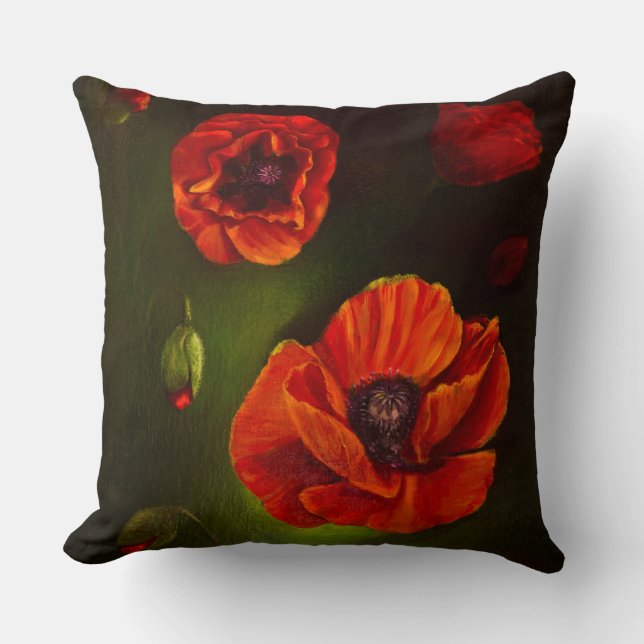 Poppies flowers throw pillow (Front)