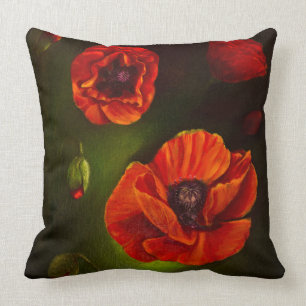 Poppies flowers throw pillow