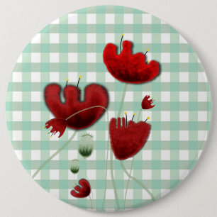 Poppies gingham field country kiss brooch button