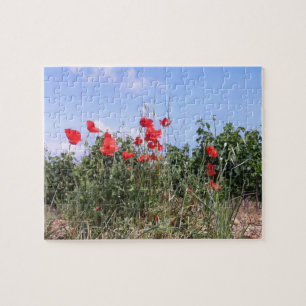 Poppies, Grape Vines, and Blue Sky Jigsaw Puzzle