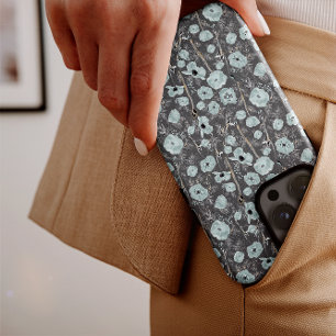 Poppies Grey Blue Black Watercolor Flowers iPhone  14 Pro Case