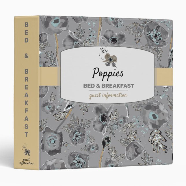 Poppies Grey Watercolor Floral Guest Information Binder (Poppies Gray Watercolor Floral Guest Information 3 Ring Binder from Studio Posies.)