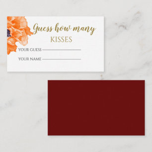 Poppies guess how many kisses bridal game  enclosure card