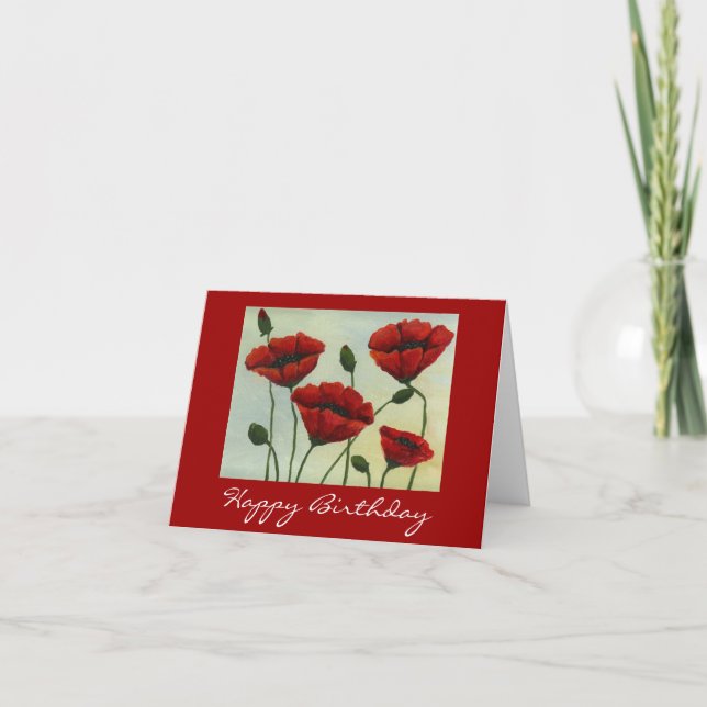 Poppies Happy Birthday Card (Front)