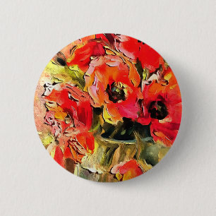 Poppies In A Glass Vase Black Outline Art 2 Inch Round Button