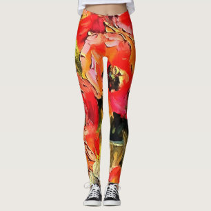 Poppies In A Glass Vase Black Outline Art Leggings