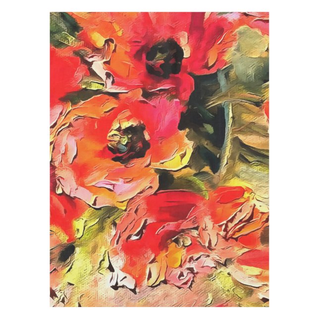 Poppies In A Glass Vase Black Outline Art Tablecloth (Front)