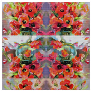 Poppies In A Glass Vase Fabric