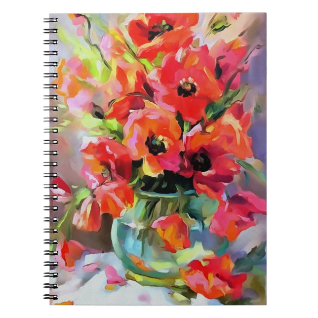 Poppies In A Glass Vase Notebook (Front)