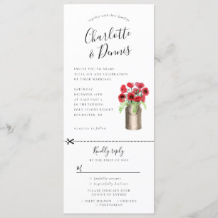Poppies in a milkbucket invitation w rsvp attached