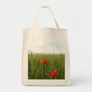 Poppies in a Wheat Field Grocery Tote Bag