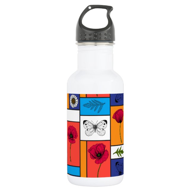 Poppies in colourful boxes 532 ml water bottle (Front)