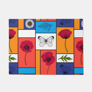 Poppies in colourful boxes doormat