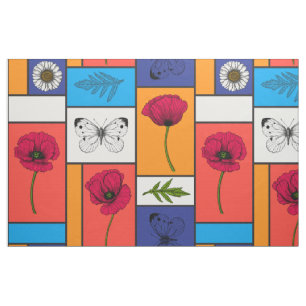 Poppies in colourful boxes fabric