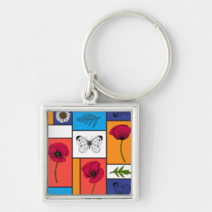 Poppies in colourful boxes keychain