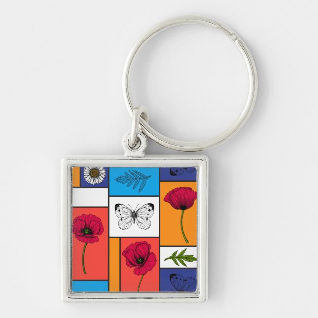 Poppies in colourful boxes keychain (Front)