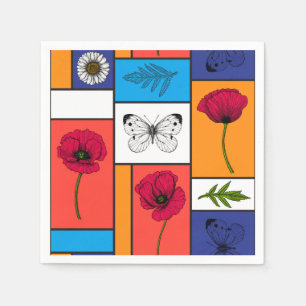 Poppies in colourful boxes napkin