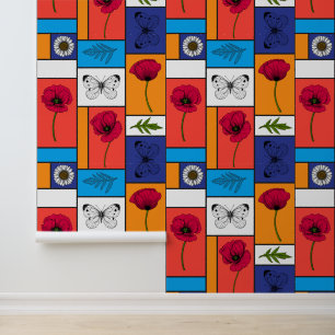 Poppies in colourful boxes wallpaper