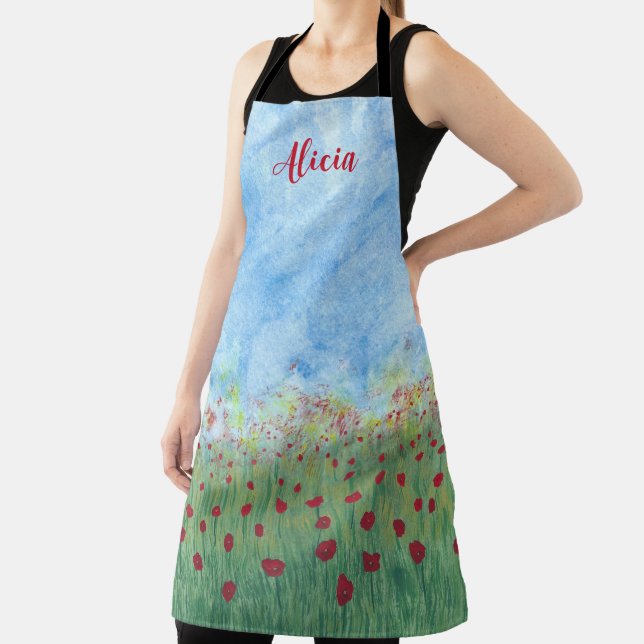 Poppies in Field Blue Sky Personalized Apron (Insitu)