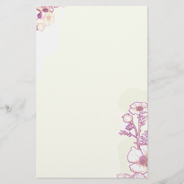 Poppies in Purple and Parchment Stationery (Front)