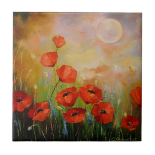 Poppies in the moonlight tile