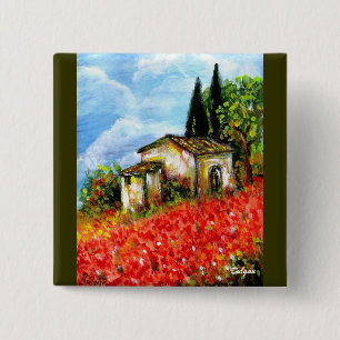 POPPIES IN TUSCANY 2 INCH SQUARE BUTTON