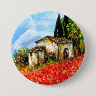 POPPIES IN TUSCANY 3 INCH ROUND BUTTON