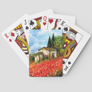 POPPIES IN TUSCANY LANDSCAPE Flower Field Playing Cards