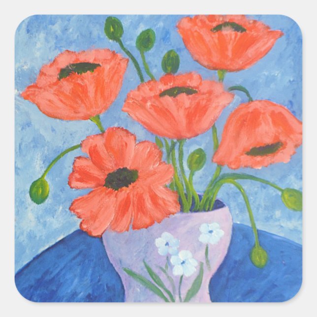 Poppies In Vase Sticker (Front)