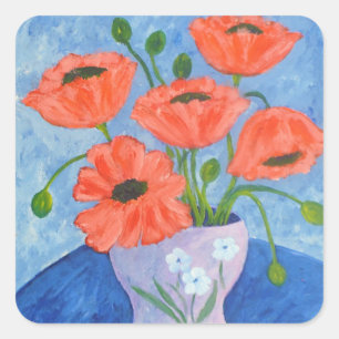 Poppies In Vase Sticker