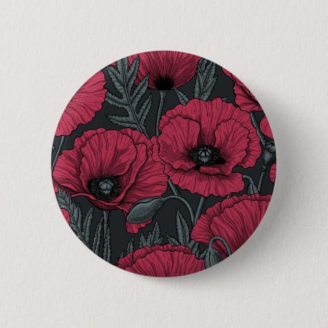 Poppies in Viva Magenta  2 Inch Round Button (Front)