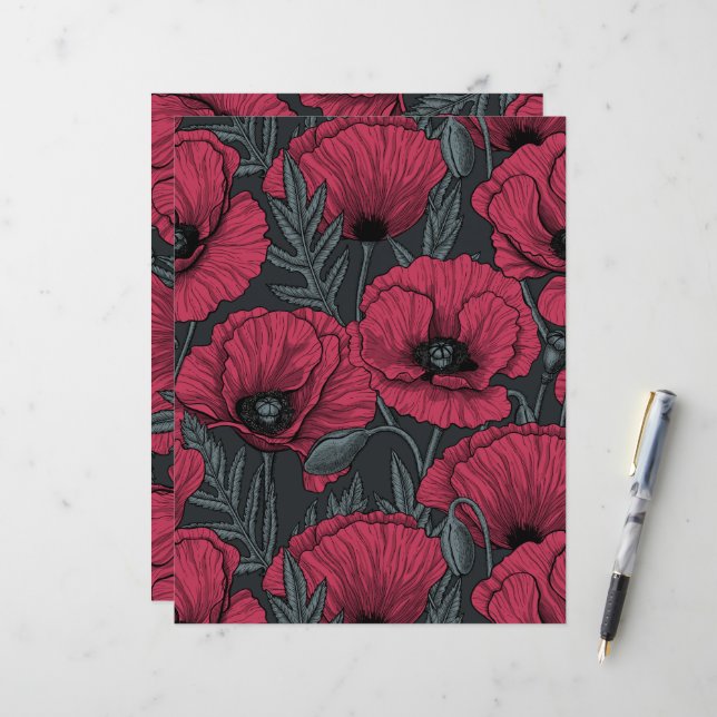 Poppies in Viva Magenta Colour of the Year 2023 (Front/Back In Situ)
